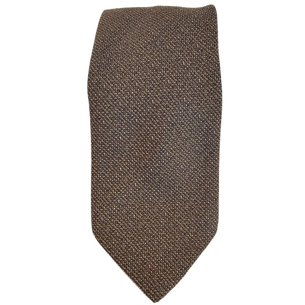 BachRach Brown Made in Italy Woven Texture‎ Neck Tie Silk Wool Blend 60" Long
